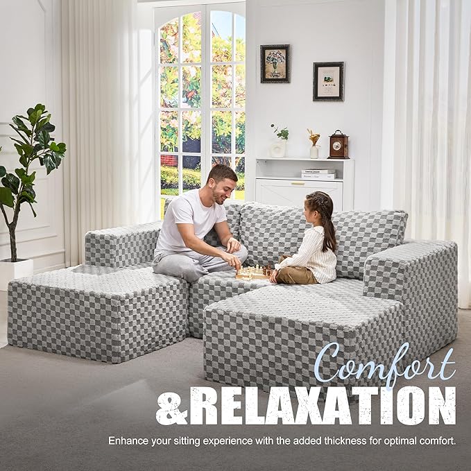 Hobestluk Modular Sectional Sofa Memory Foam Couch Oversized Sectional Sofa 3-Seater with Chaises Cloud Couch with Removable Cover U Shaped Sofa for Living Room (Plush Grey, U Shape)-Ruum Studio Home