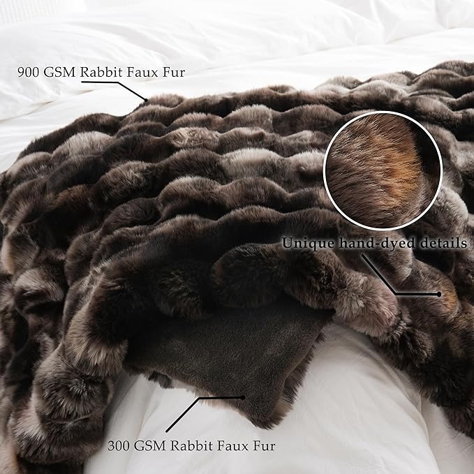 BENVWE Fluffy Faux Fur Throw Blanket for Couch, Soft Plush Thick Cozy Fuzzy Luxury Minky Bubble Blanket for Home Living Room Decor Gift for Women, Tie-dye Coffee, 60" x 80", 1100GSM-Ruum Studio Home