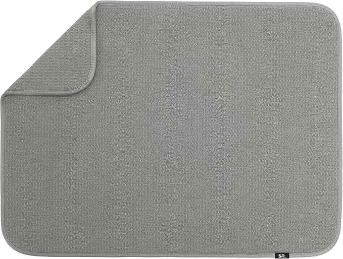 S&T INC. Dish Drying Mat XL, 18” x 24”, Absorbent Microfiber Kitchen Counter Mat, Dish Drying Pad for Dishes, Utensils, Pots and Pans, Extra Large, Grey-Ruum Studio Home