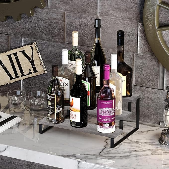 YINMIT Wooden Display Riser Stand, Tiered Perfume and Cologne Organizer Stand, 3 Tier Spice Rack Organizer, Rustic Display Shelf for Candles (3 Tier,Grey)-Ruum Studio Home