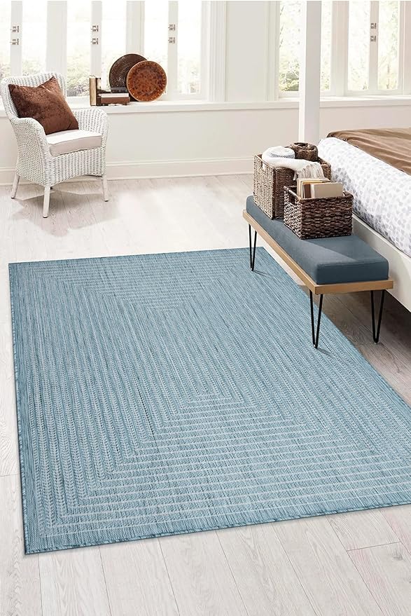 Adiva Rugs Outdoor Indoor Area Rug, Weather Resistant, Easy to Clean, Stain Resistant Floor Mat for Dining Room, Backyard, Deck, Patio (Aqua Weiss, 2'6" x 7')-Ruum Studio Home