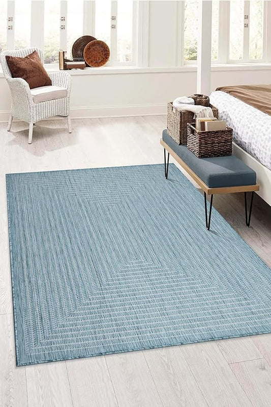 Adiva Rugs Outdoor Indoor Area Rug, Weather Resistant, Easy to Clean, Stain Resistant Floor Mat for Dining Room, Backyard, Deck, Patio (Aqua Weiss, 2'6" x 7')-Ruum Studio Home