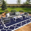 GENIMO 10 ' x 20 ' Outdoor Rug Waterproof for Patio Decor, Foldable Reversible Plastic Straw Area Rugs Mat for Camper, Outside Carpet for Rv, Deck, Porch, Picnic, Beach, Balcony, Blue & White-Ruum Studio Home
