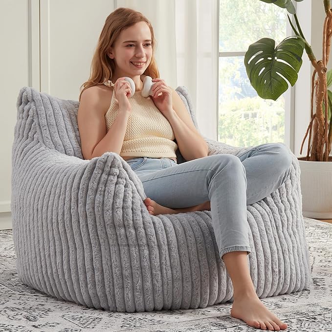 Giant Bean Bag Chairs for Adults with Filling Plush Fluffy Bean Bag Chairs for Teens with Armrests Comfy BeanBag Lazy Couch Sofa Chair for Bedroom Living Room Reading-Ruum Studio Home