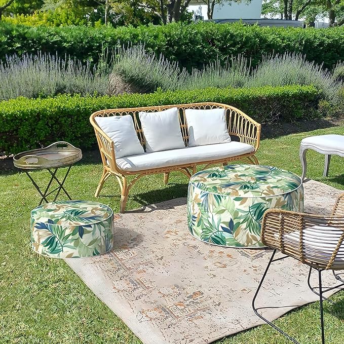 LVTXIII Inflatable Stool Ottoman Footrest with Handle, Decorative Fade-Resistant Foot Stool, Indoor or Outdoor Pouf for Home Garden and Camping Use, D21 x W 21 x H9, Lush Leaf Green-Ruum Studio Home