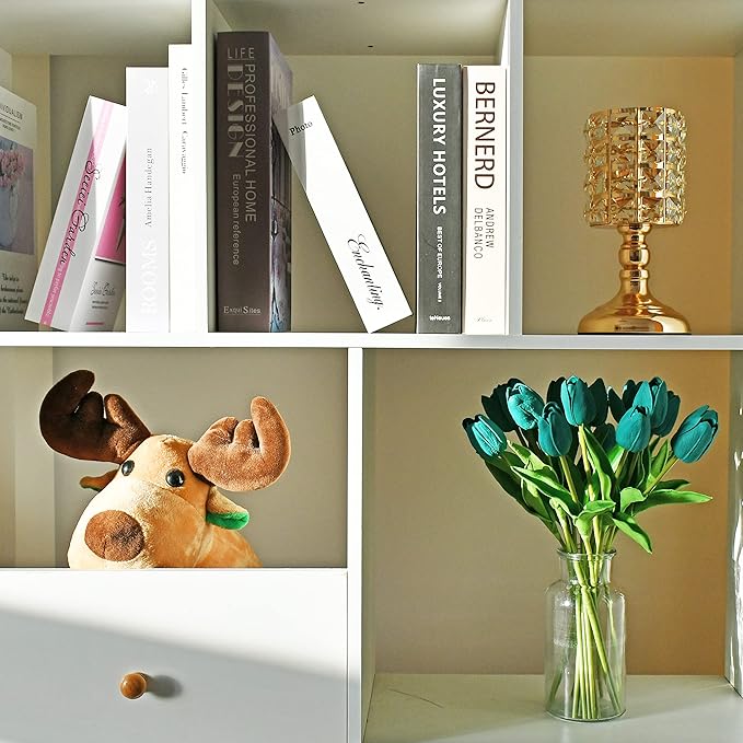 Mandy's Artificial Tulips 20 Stems Teal PU Faux Flowers for Wedding Home Decor 13.5 Inch-Ruum Studio Home