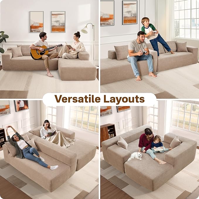 104" Cloud Sectional Couches for Living Room,L Shaped Boneless Couch in A Box,Sleeper Sofa with Comfy Chaise No Assembly Required,Camel-Ruum Studio Home