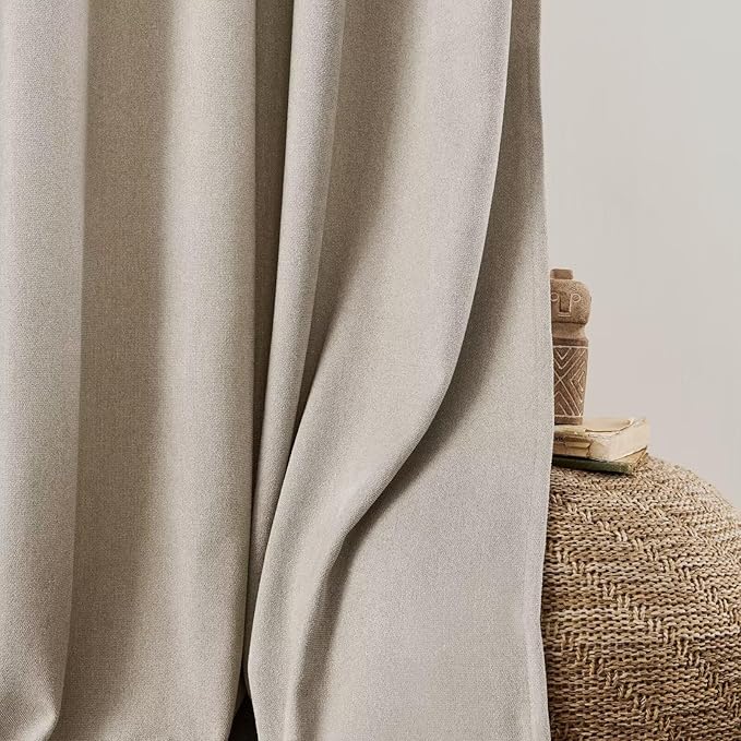 Joydeco Faux Linen Curtains 96 Inch Length 2 Panel Set, Light Filtering Curtains for Bedroom, 52 Inche Wide Living Room Drapes with Rod Pockets (52x96 inch, Linen)-Ruum Studio Home