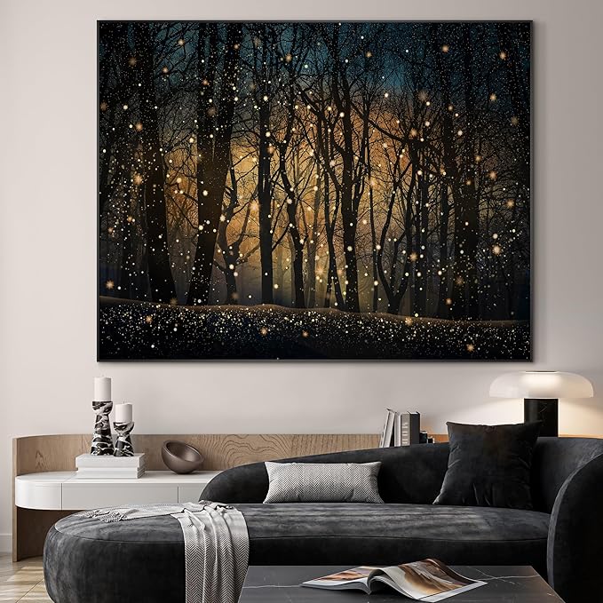 SIGNWIN 36"x46" Extra Large Framed Wall Art Magical Firefly Night Forest, Enchanted Woodland Scene for Home Living Room Bedroom Decor (Frame Assembly Required)-Ruum Studio Home