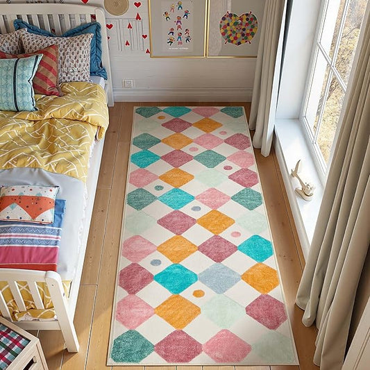 jinchan Runner Rug 2x5 Kids Hallway Washable Rug Indoor Soft Non Slip Modern Diamond Carpet for Nursery Room Bedroom Kitchen Laundry Room Confetti on Cream-Ruum Studio Home