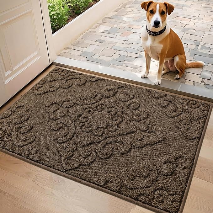 COSY HOMEER-Door-Mat-Non-Slip-Entryway-Rug 20”x32” Absorbent Welcome Mats Washable Dirt Trapper Door Mat Entrance Floor Mats for Front Back Doormats and Wet Shoes,Brown-Ruum Studio Home