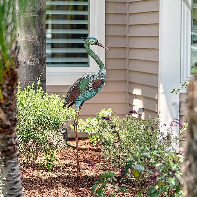 Alpine Corporation 40" Tall Outdoor Rustic Metal Crane Statue Yard Art Decoration-Ruum Studio Home