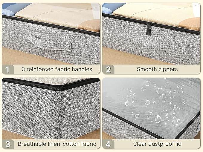 2-Pack Under Bed Storage Containers, 4.5 Inches Tall Low Profile Underbed Clothes Storage Organizer Bin with Sturdy Sidewalls/Bottom, Underbed Storage Bins 2 Storage Thin Bins-Ruum Studio Home