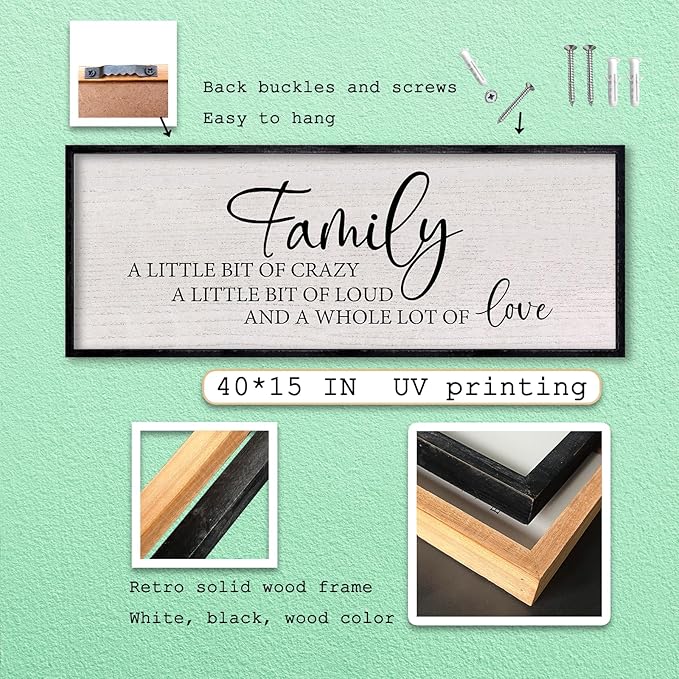 LuZhiQiang Family A Little Bit of Crazy Sign Wall Decor 40"x15" Large Family Signs Wood Framed Hanging Wall Art (Black)-Ruum Studio Home