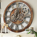 The Gears Clock The Original Real Moving Gear Wall Clock Vintage Industrial Oversized Rustic Farmhouse (24 inch (60cm), Vintage Brown)-Ruum Studio Home