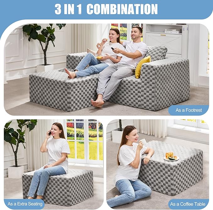 Hobestluk Rectangle Ottoman Memory Foam Footrest for Couch with Removable Cover Large Floor Seating for Adults Ottoman Coffee Table for Living Room, Bedroom or Office (Plush Grey, Footrest)-Ruum Studio Home