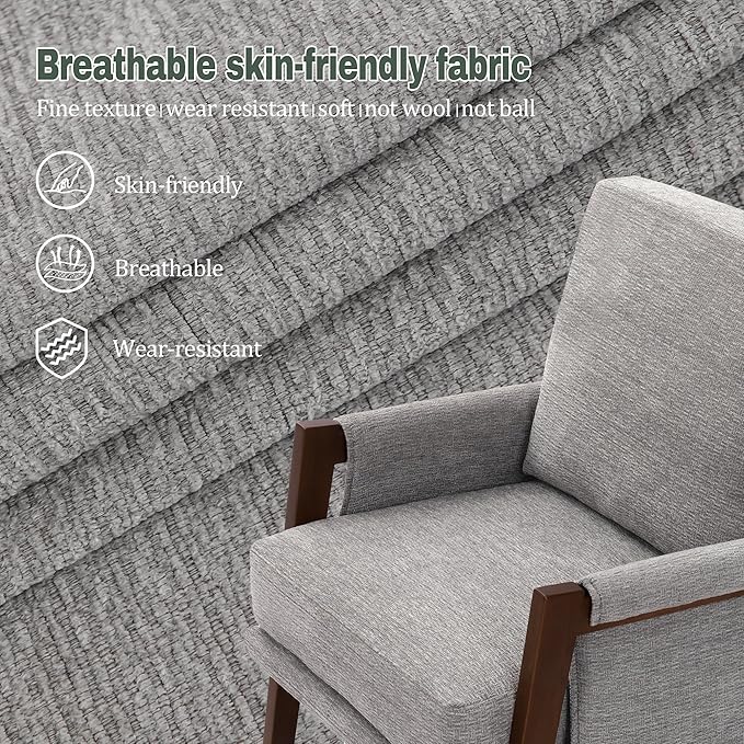 Modern Accent Chairs Set of 2 for Living Room Mid Century Arm Chairs Upholstered Bedroom Chairs Comfy Lounge Chairs with Solid Wood Frame, Grey-Ruum Studio Home