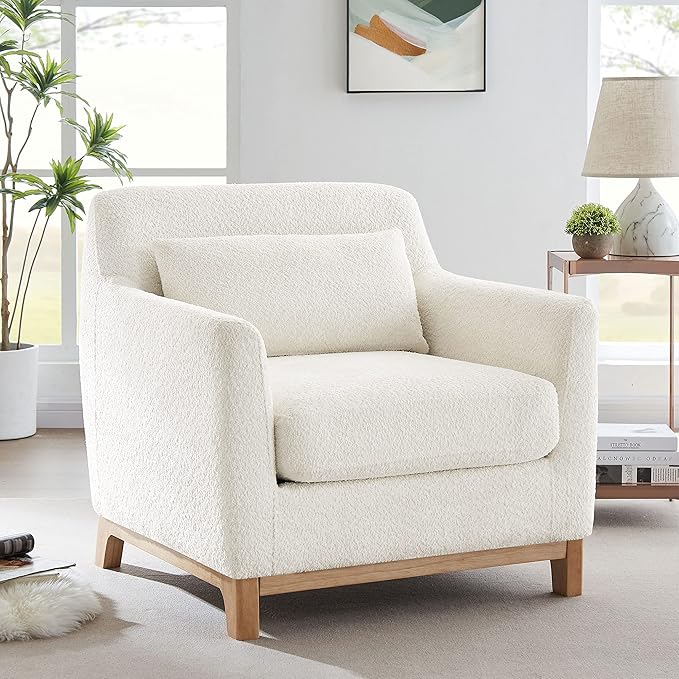 Extra Deep Accent Chair, Fabric Upholstered Comfy Reading Armchair for Living Room, Bedroom Single Seat Sofa Chair with Wood Base, Lamb Fabric-Ruum Studio Home