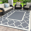 GENIMO 6' x 9' Outdoor Rug Waterproof for Patio Decor, Foldable Reversible Plastic Straw Area Rugs Mat for Camper, Outside Carpet for Rv, Deck, Porch, Picnic, Beach, Balcony, Grey & Beige White-Ruum Studio Home