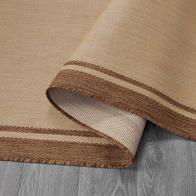 CAMILSON Indoor Outdoor Rug, 10x14 Bordered Natural Brown Modern Large Area Rugs for Indoor and Outdoor Patios, Kitchen and Hallway Mats, Washable Porch Deck Outside Carpet (Jute, 10 x 14)-Ruum Studio Home