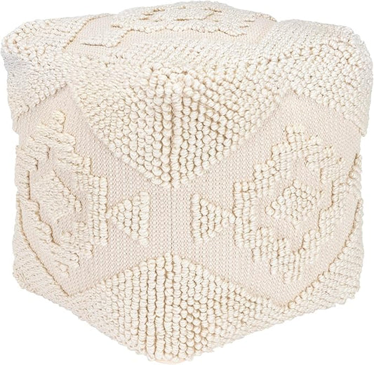 Mark&Day Pouf Ottoman, Munchendorf Cottage Beige Cube Pouf Foot Rest for Living Room, Bedroom and Boho Home Decor (18"x18"x18")-Ruum Studio Home