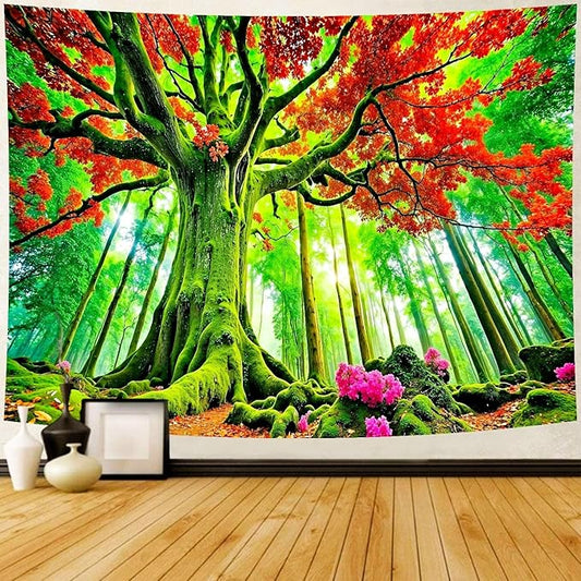 Delur Forest Tapestry Tree of Life Green Landscape Rainforest Wall Hanging Tapestry Colorful Mystical Nature Spiritual Psychedelic Headboard for Bedroom Living Room Home Decor (59.1" x 78.7")-Ruum Studio Home