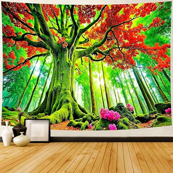 Delur Forest Tapestry Tree of Life Green Landscape Rainforest Wall Hanging Tapestry Colorful Mystical Nature Spiritual Psychedelic Headboard for Bedroom Living Room Home Decor (51.2" x 59.1")-Ruum Studio Home