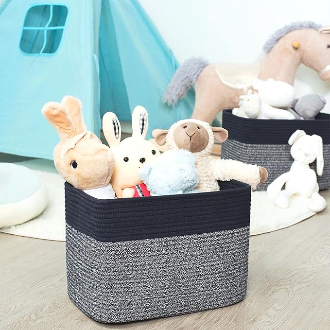 MINTWOOD Design 3-Pack Storage Baskets for Shelves, Playroom and Classroom, Book Basket, Decorative Storage Cube Bins, Woven Closet Organizers, Pantry and Shoe Organizer, Navy Blue-Ruum Studio Home