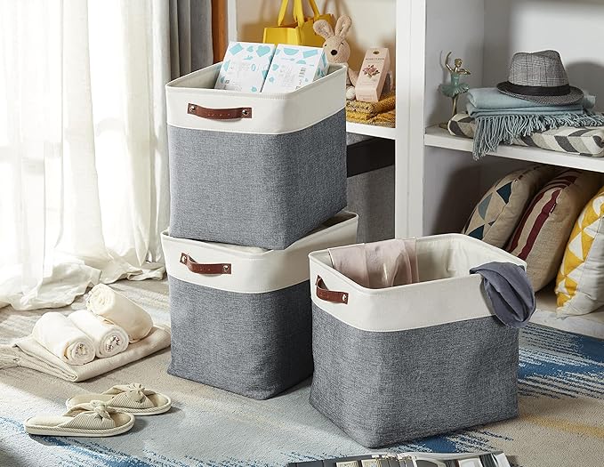 DECOMOMO Extra Large Storage Baskets 54.5L Fabric Storage Bins for Organizing Linen Closet, Toys, Nursery (Slate Grey and White, XXXL - 3 pack)-Ruum Studio Home