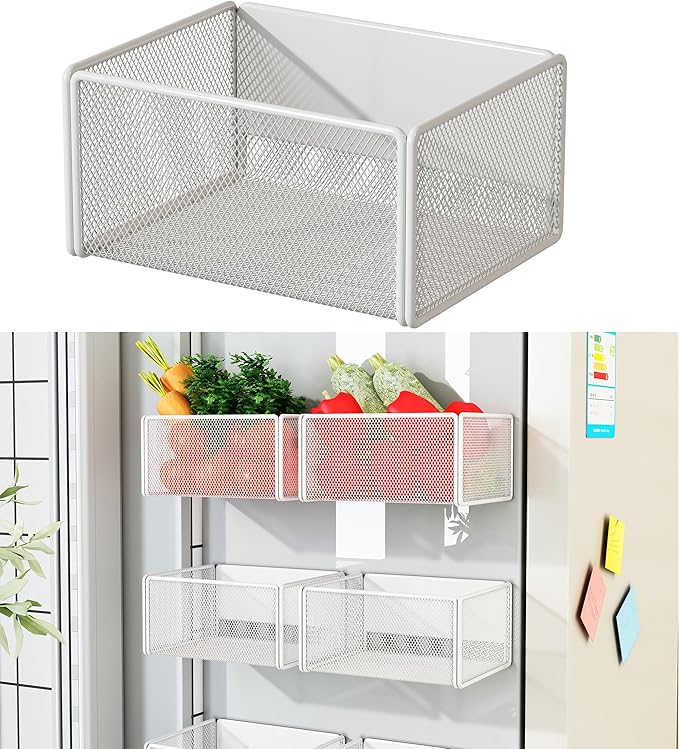 Magnetic Basket Organizer Holder for Fridge Magnetic Storage Bin Box Containers for Refrigerator Whiteboard Classroom (Small, White)-Ruum Studio Home