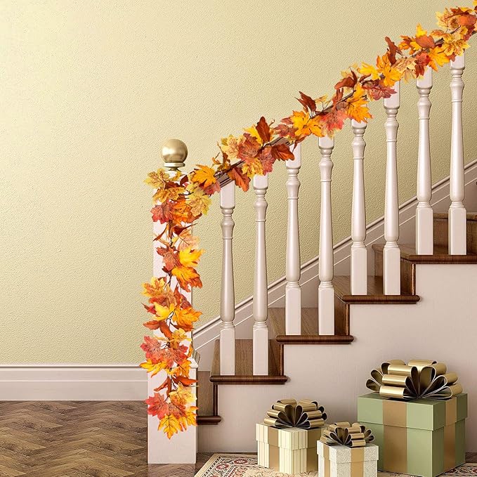 DearHouse 2 Pack Fall Garland Maple Leaf, 5.9Ft/Piece Hanging Vine Garland Artificial Autumn Foliage Garland Thanksgiving Decor for Home Wedding Fireplace Party Christmas (Yellow)-Ruum Studio Home