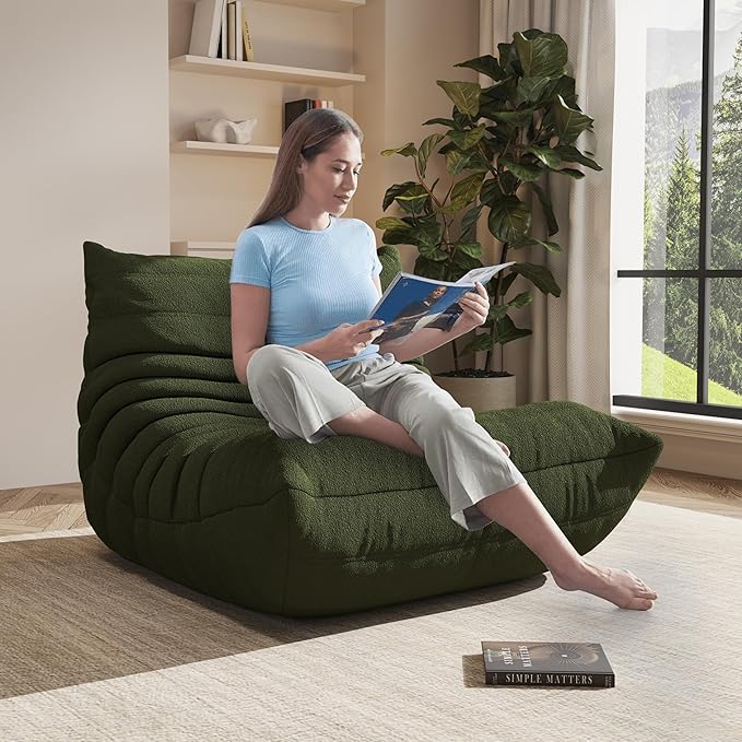Bean Bag Chair, Oversized Bean Bag Chair for living Room, Fireside Chair for adults with Memory Foam Filled, Big Accent Sofa Lounge Floor Sofa for Gaming, Reading, Relax, No Assembly Required. (Green)-Ruum Studio Home
