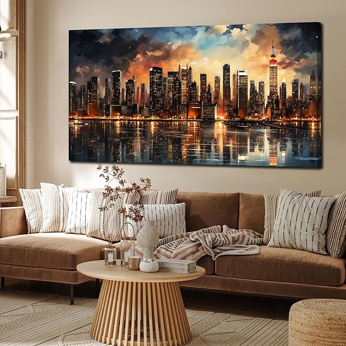 New York Skyline Wall Art for Office,Modern Living Room Wall Paintings City Wall Decor for Bedroom 29 x 59 Inch-Ruum Studio Home