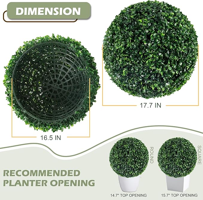 Ogrmar 2 PCS 17.7 inch 2 Layers Artificial Plant Topiary Ball Faux Boxwood Decorative Balls for Backyard, Balcony,Garden, Wedding and Home Décor (17.7 Inch)-Ruum Studio Home