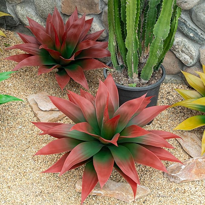 Artificial Agave Plants,Large UV Resistant Fake Agave Planters for Indoor and Outdoor Decorating Tropical Plant Succulents Greenery Indoor Decor (2Pack,18" Red)-Ruum Studio Home