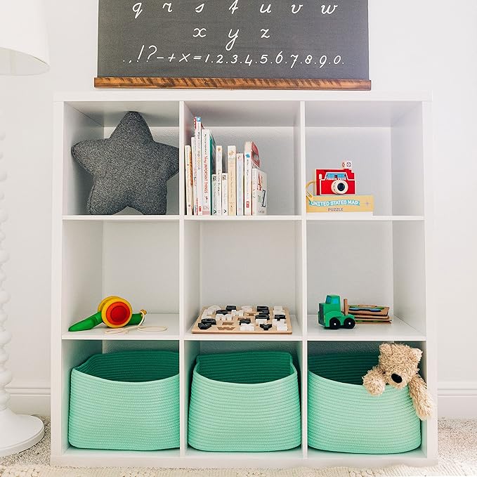 OrganiHaus Green Basket for Shelves, Decorative Cloth for Organizing, Cotton Rope Storage Basket for Toys, Small Woven Baskets for Storage-Ruum Studio Home