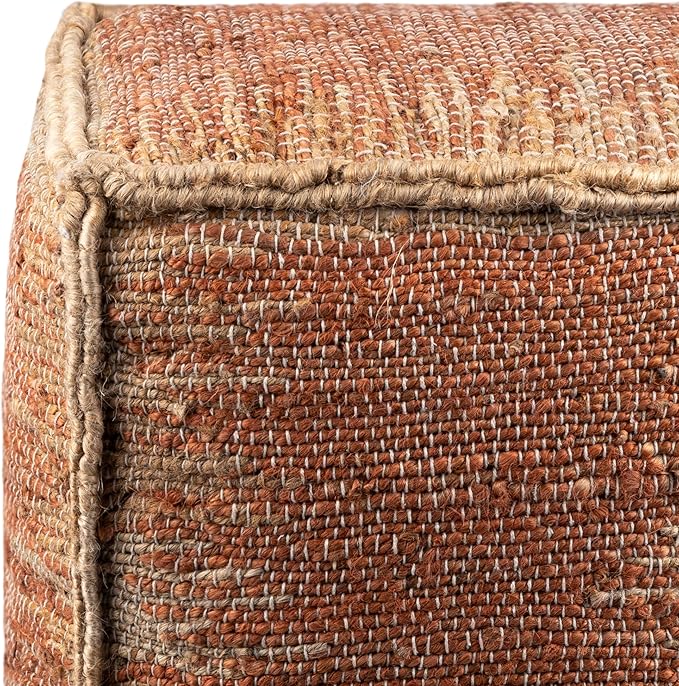 Mark&Day Pouf Ottoman, Lanzenkirchen Natural Fiber Burnt Orange Cube Pouf Foot Rest for Living Room, Bedroom and Boho Home Decor (16"x16"x16")-Ruum Studio Home