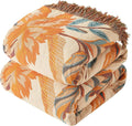 Boho Throw Blanket for Couch Sofa Bed, 100% Cotton Woven Quilt with Tassel 80”x90”, Super Soft Muslin Blanket with Floral Printed, Decorative Reversible Bed Blanket/Cover for All Seasons-Ruum Studio Home