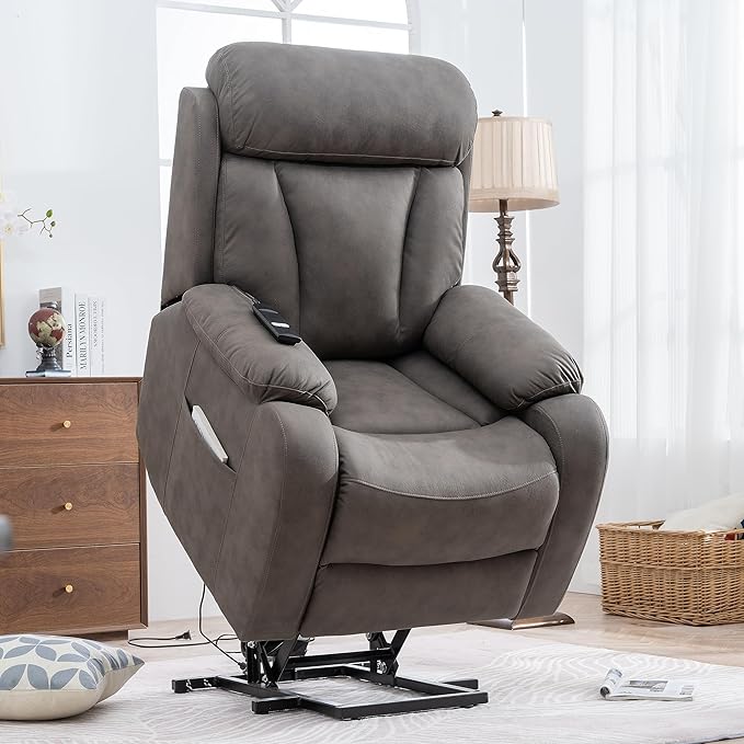 Power Lift Chair Recliners for Elderly, Modern Overstuffed Electric Seniors Recliner Chair with Remote Control Side Pocket for Living Room Bedroom (Dark Grey)-Ruum Studio Home