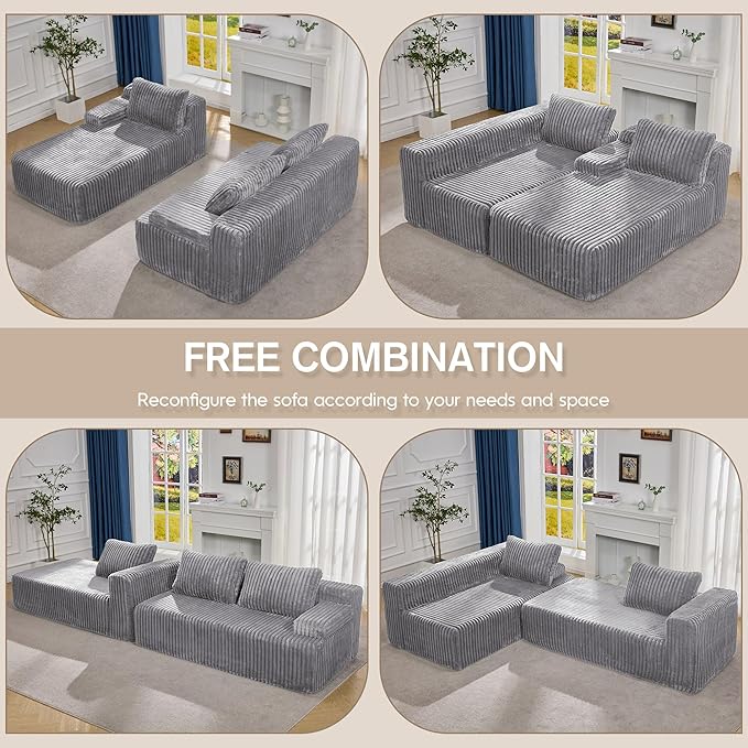 Hobestluk Modular Sectional Sofa Couches 108" L-Shape Couch 3 Seat Modular Sofa Memory Foam Sectional Couches for Living Room, Boneless Couch with Oversized Chaise (Light Grey, Left Facing)-Ruum Studio Home