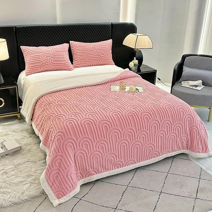 UKELER Sherpa Throw Blanket 60 × 80 inch, Ultra Soft Twin Size Fleece Blanket for All Season, Cozy Plush Arch Blankets for Bed Couch Sofa Office Camping, Pink-Ruum Studio Home