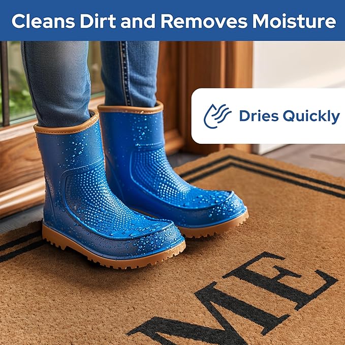 Barnyard Designs Natural Coco Coir Heavy Duty Backing Doormat - Large Cute Non-Slip Front Door Welcome Mat for Outside Entrance or Porch Entry, Brown (36x72, Welcome)-Ruum Studio Home