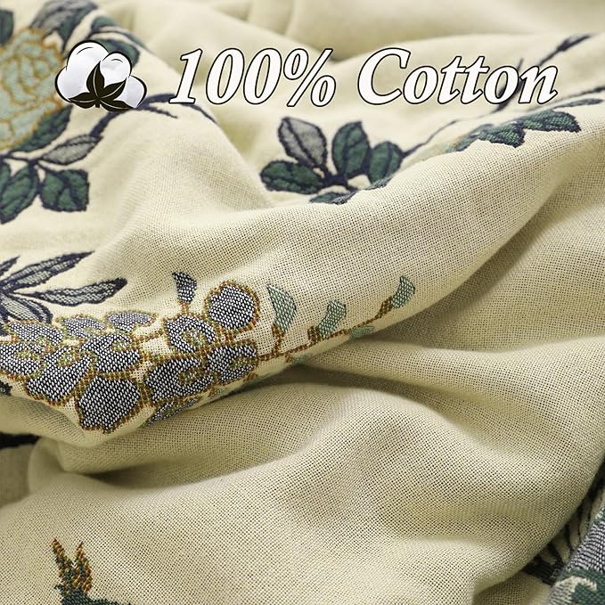 Snycler Boho Throw Blanket for Bed - 100% Cotton Ultra Soft Rustic Quilt Green Hummingbird Printed Farmhouse Decor Bed Blankets,60"×80" All Season Rustic Throw for Sofa Couch Chair-Ruum Studio Home
