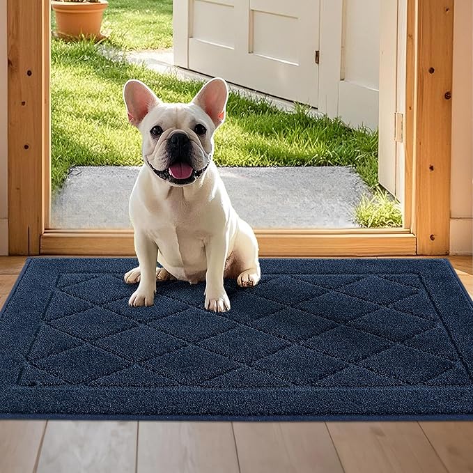 JSEI Dirt Trapper Door Mat 24"x36", Non-Slip Washable Entryway Mats, Dog Door Mat, Stain Resistant and Absorbent Floor Mats, Low Profile Welcome Mat for Front Back Door, Navy Blue-Ruum Studio Home