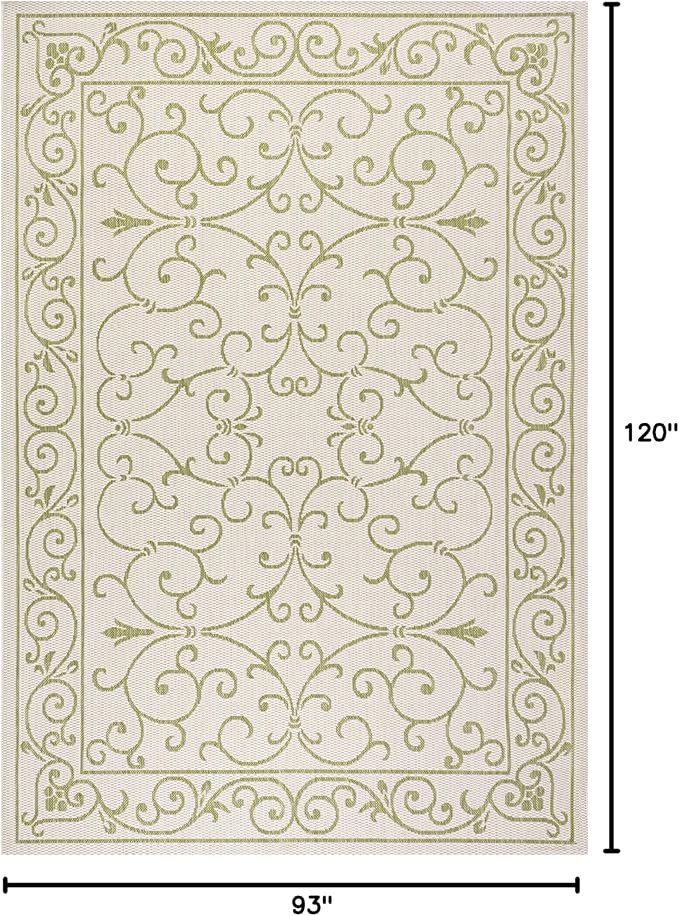 JONATHAN Y Vintage Filigree Indoor Outdoor Area Rug 8X10 Cream/Green, Charleston Textured Weave for Backyard, Patio, Porch, Easy-Cleaning, High Traffic, Pet-Friendly, Non-Shedding (SMB106I-8)-Ruum Studio Home