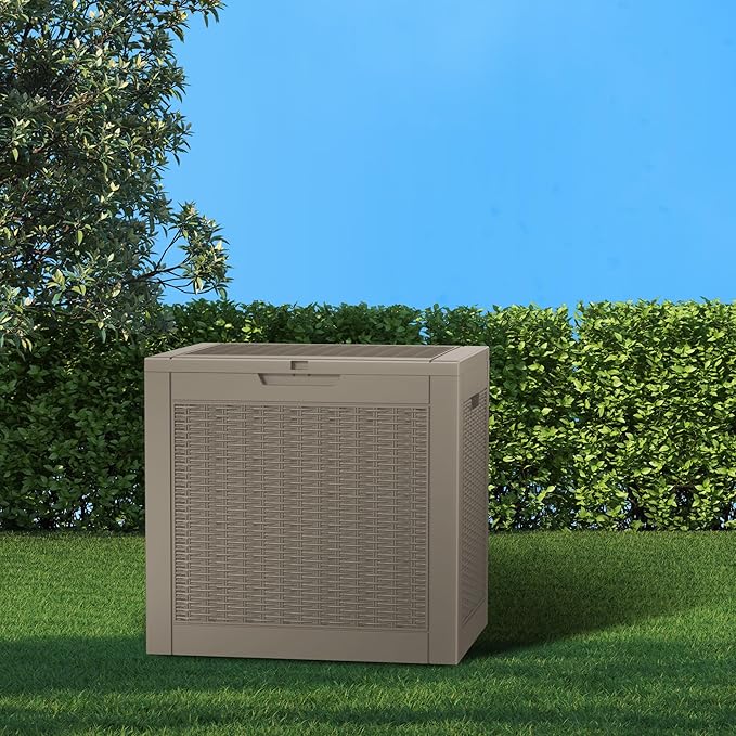 Vixzen 31 Gallon Resin Deck Box - Lockable Outdoor Storage for Patio Cushions, Garden Tools, Pool Supplies，Grey-Ruum Studio Home