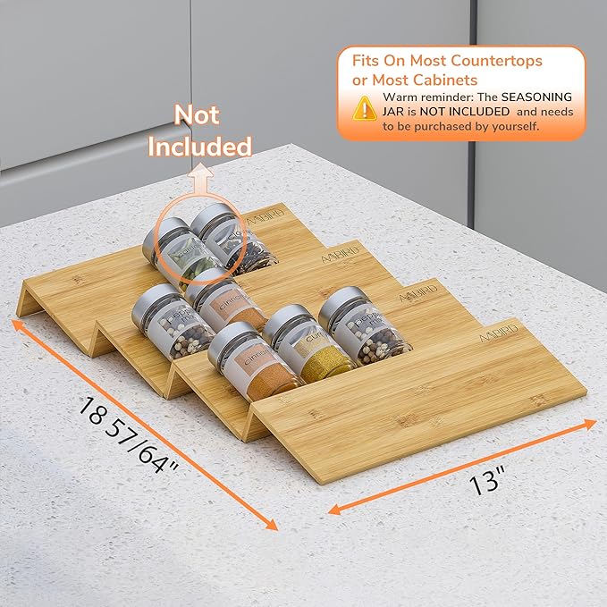 AMBIRD Bamboo Spice Drawer Organizer with Non-slip Mat, 4 Tier Jar Spice Rack Tray 13'',Seasoning Organizer for Kitchen,Cabinet,Drawers,Countertop-Ruum Studio Home