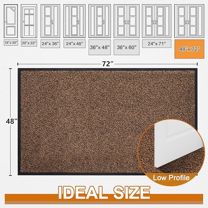 Mibao Front Door Mat, Dirt Trapper Welcome Mat for Outdoor Indoor, Non-Slip Waterproof Doormat, Durable Machine Washable Low Profile Entry Rug for Back Door Outside Patio Porch, 72" x 48", Brown-Ruum Studio Home