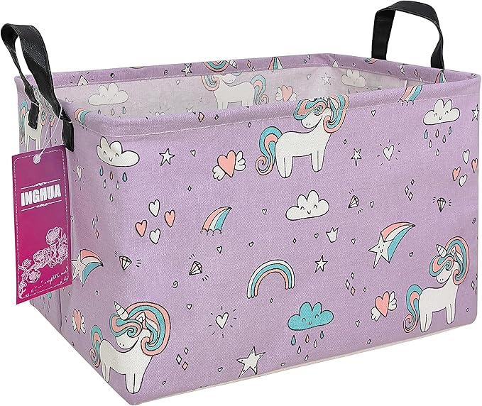Rectangular Storage Basket Fabric Organizer Bin for Toys,Books,Clothes,Gifts,Pets-Perfect for Home,Office,Nursery,Dorm,Shelf(Rec-Unicorn)-Ruum Studio Home