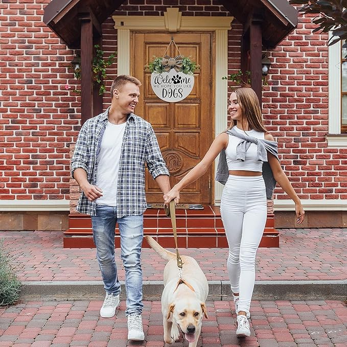 Asoulin Welcome Wreath 'We Hope You Like Dogs' Spring Decor Farmhouse Door Sign for Front Door Decor - Welcome Wreath Hanging Sign for Dogs Lovers Housewarming Gift-Ruum Studio Home